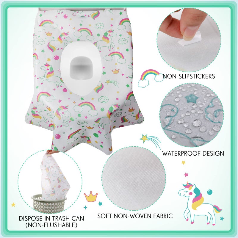 Reginary 50 Packs Disposable Toilet Seat Covers Extra Large Individually Wrapped for Kids and Adults, Portable Non Slip Waterproof Potty Seat Covers for Toddlers Potty Training, Travel (Unicorn) - Image 2